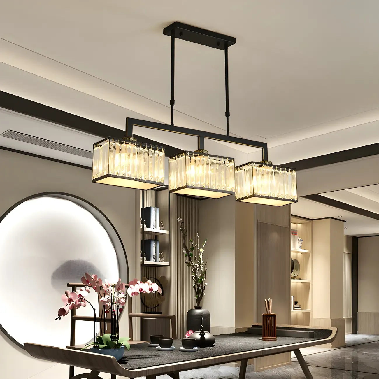 Suspension moderne en cristal doré pour îlot de cuisine