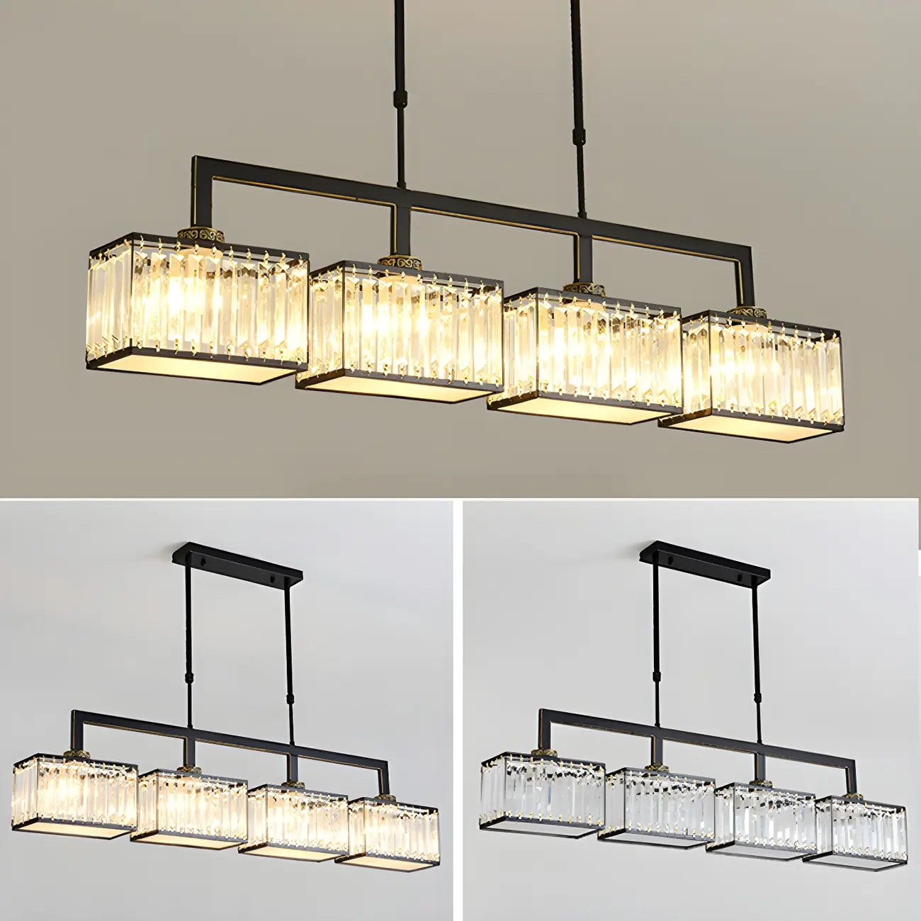 Suspension moderne en cristal doré pour îlot de cuisine