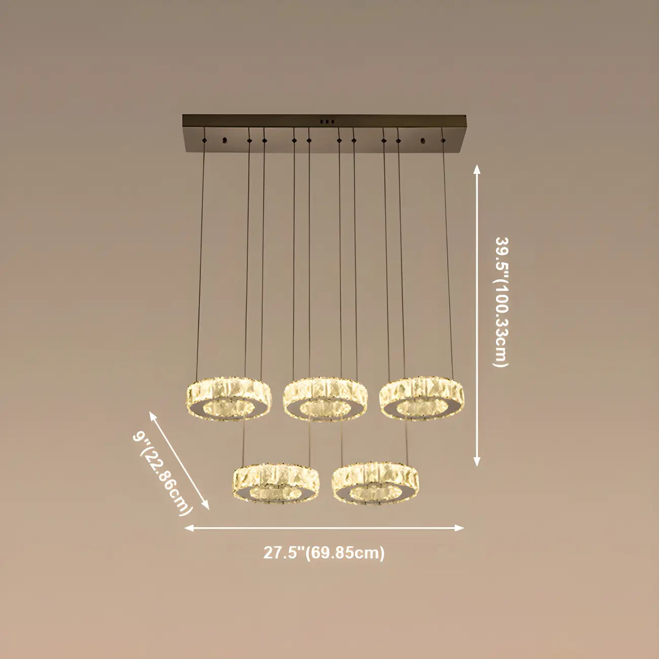 Suspension élégante en cristal avec LED et télécommande pour cuisine.