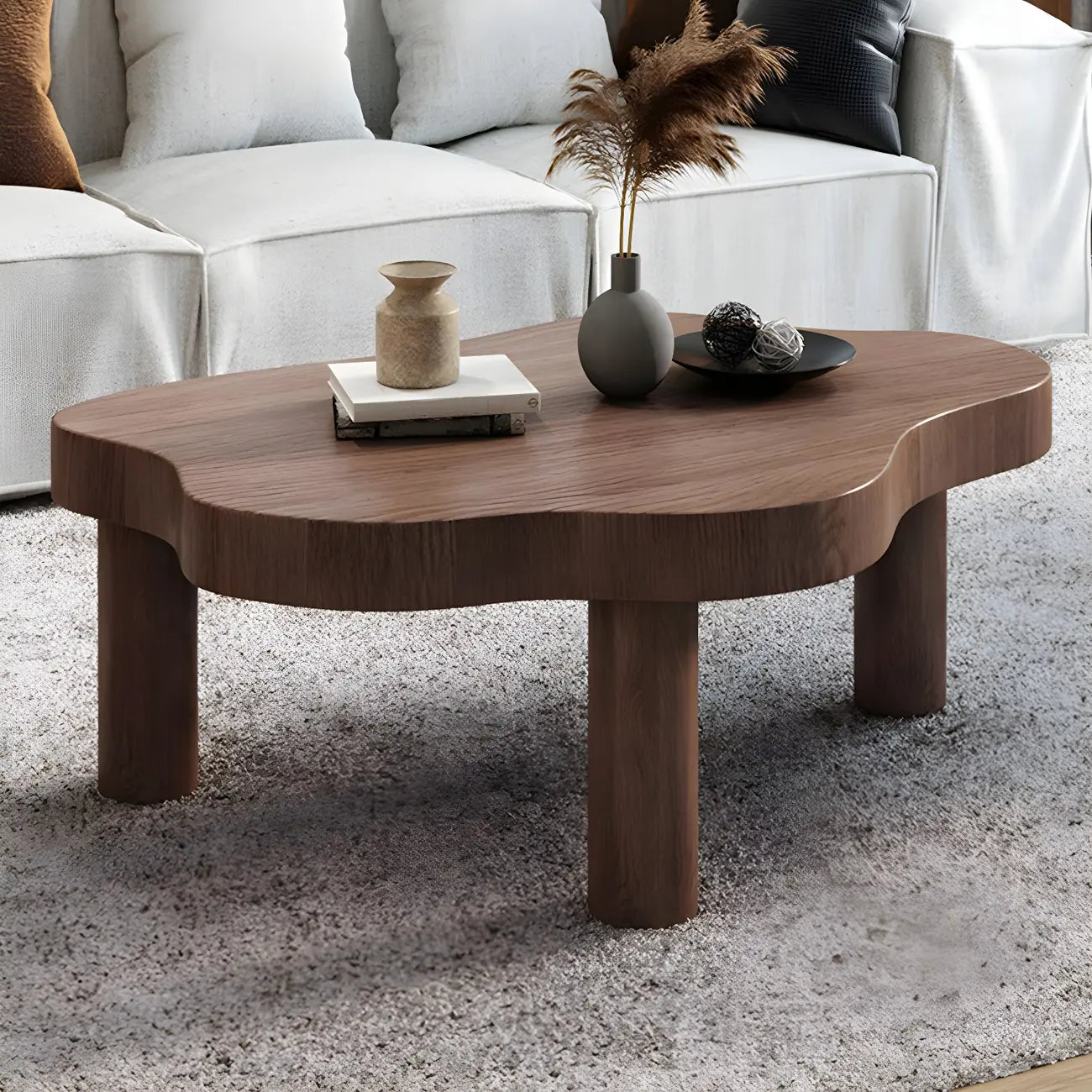Table basse en pin naturel en forme de nuage avec 3 pieds