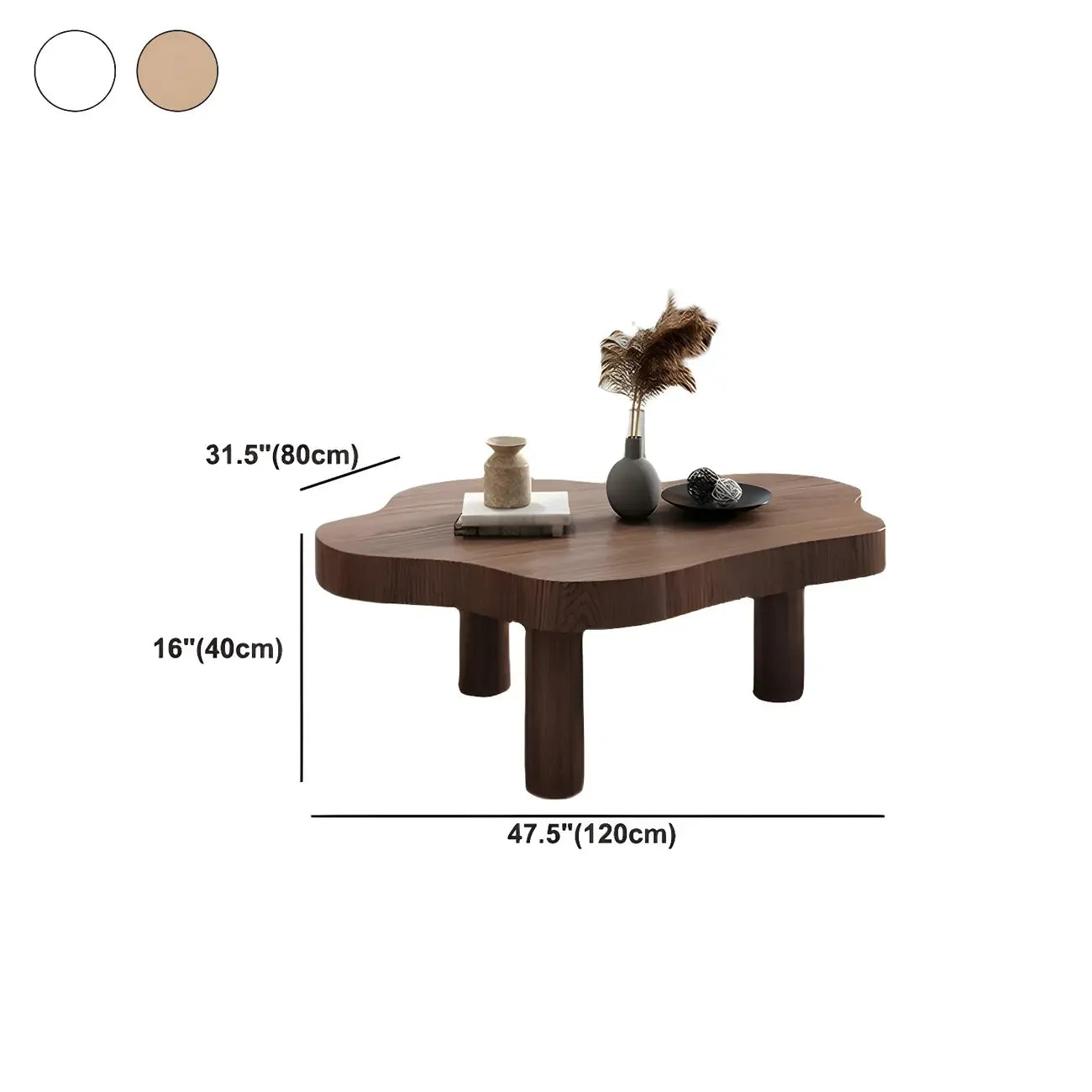 Table basse en pin naturel en forme de nuage avec 3 pieds