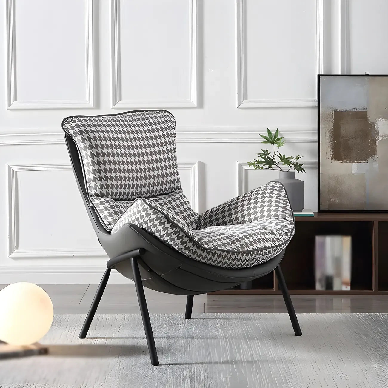 Fauteuil lounge moderne en tissu vert avec assise rembourrée