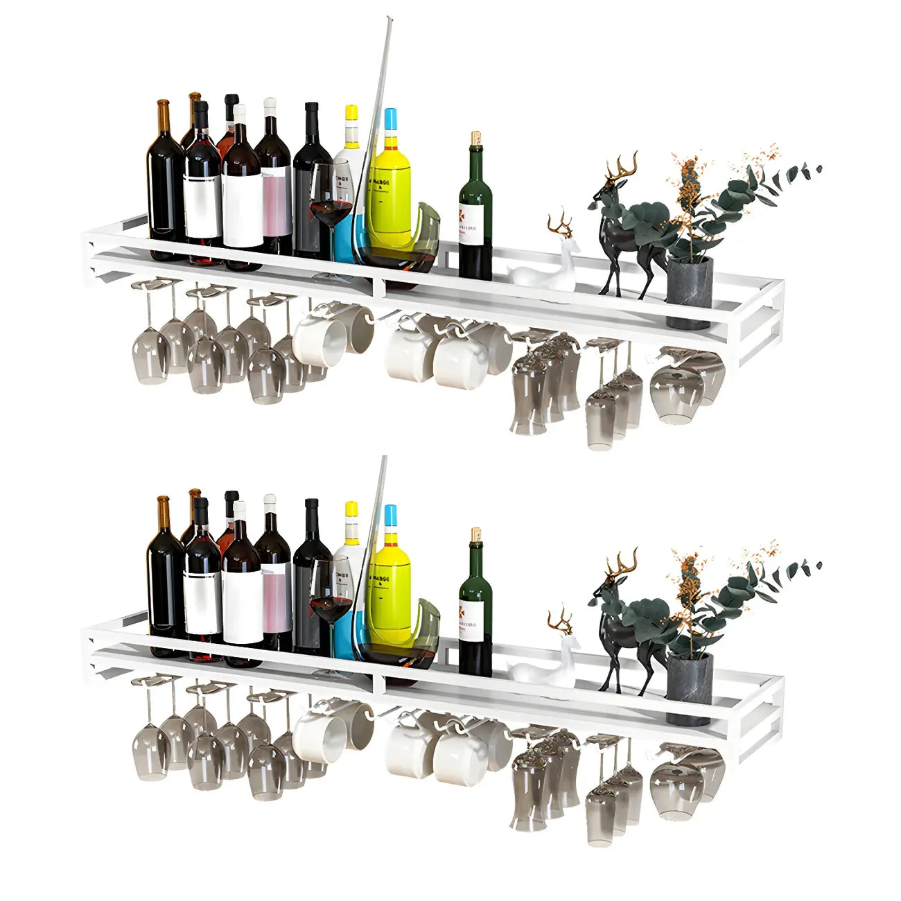 Support mural flottant en métal pour verres à vin et bouteilles avec crochet
