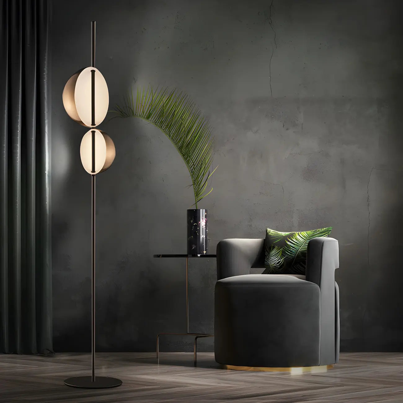 Lampadaire hémisphérique moderne en métal à 2 lumières pour salon