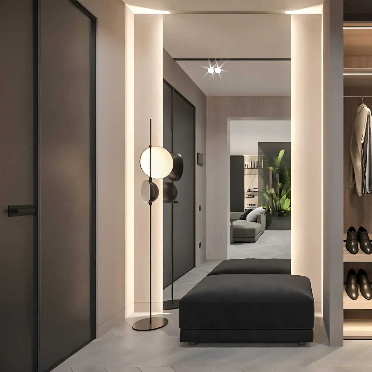 Lampadaire hémisphérique moderne en métal à 2 lumières pour salon