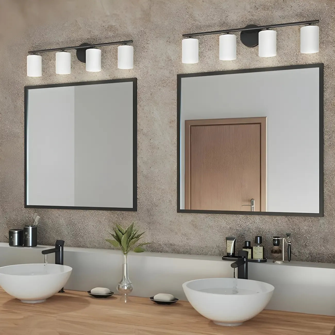 Applique murale cylindrique en métal et verre de style industriel pour salle de bain