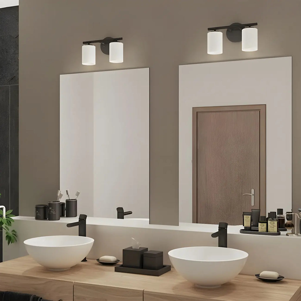 Applique murale cylindrique en métal et verre de style industriel pour salle de bain