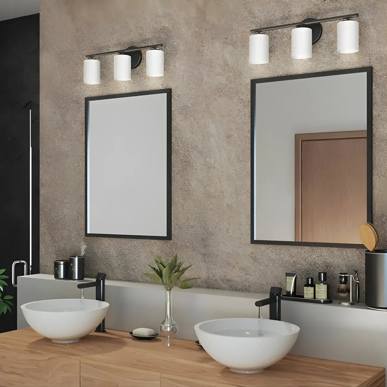 Applique murale cylindrique en métal et verre de style industriel pour salle de bain