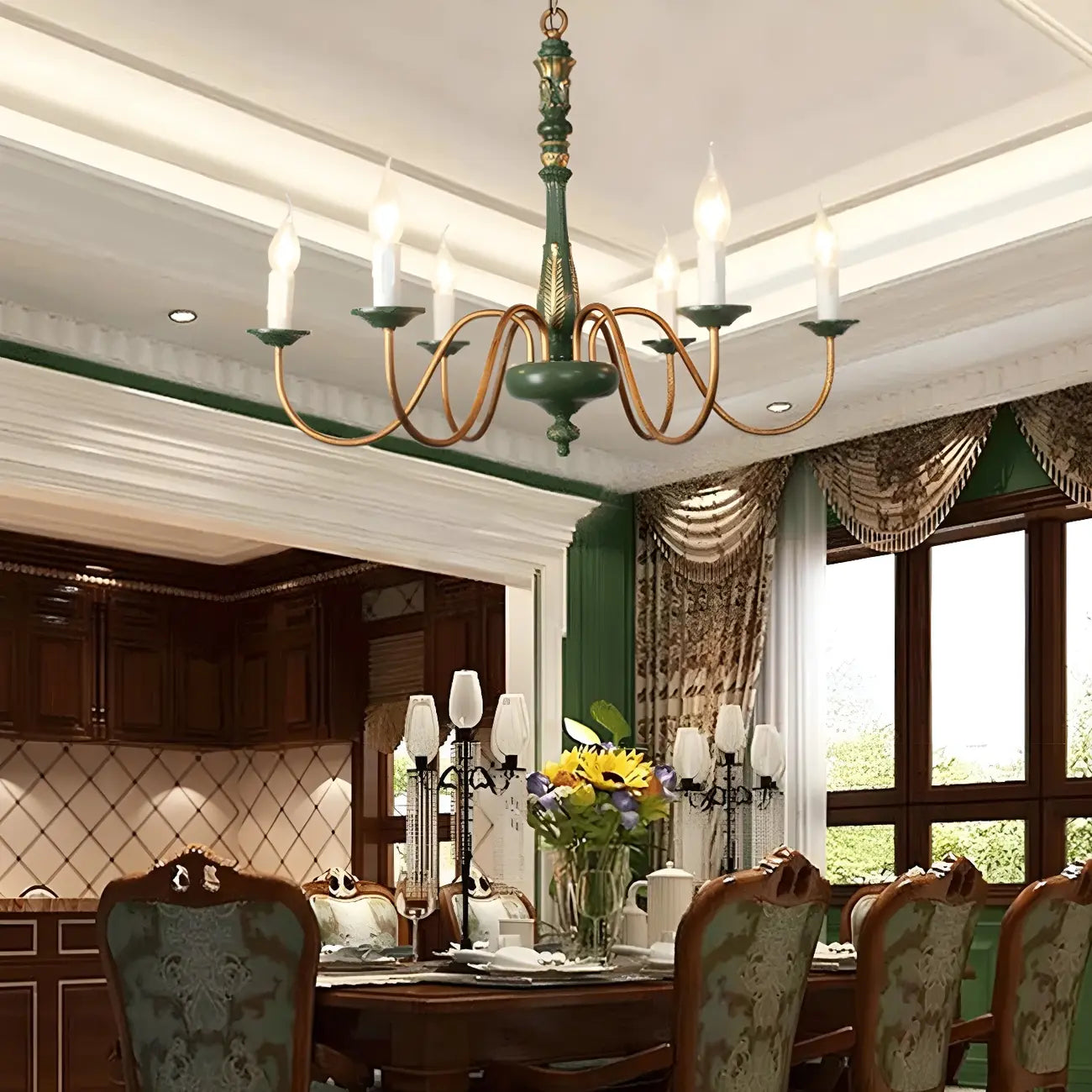 Lustre candélabre Empire traditionnel à 6 lumières réglable en bois