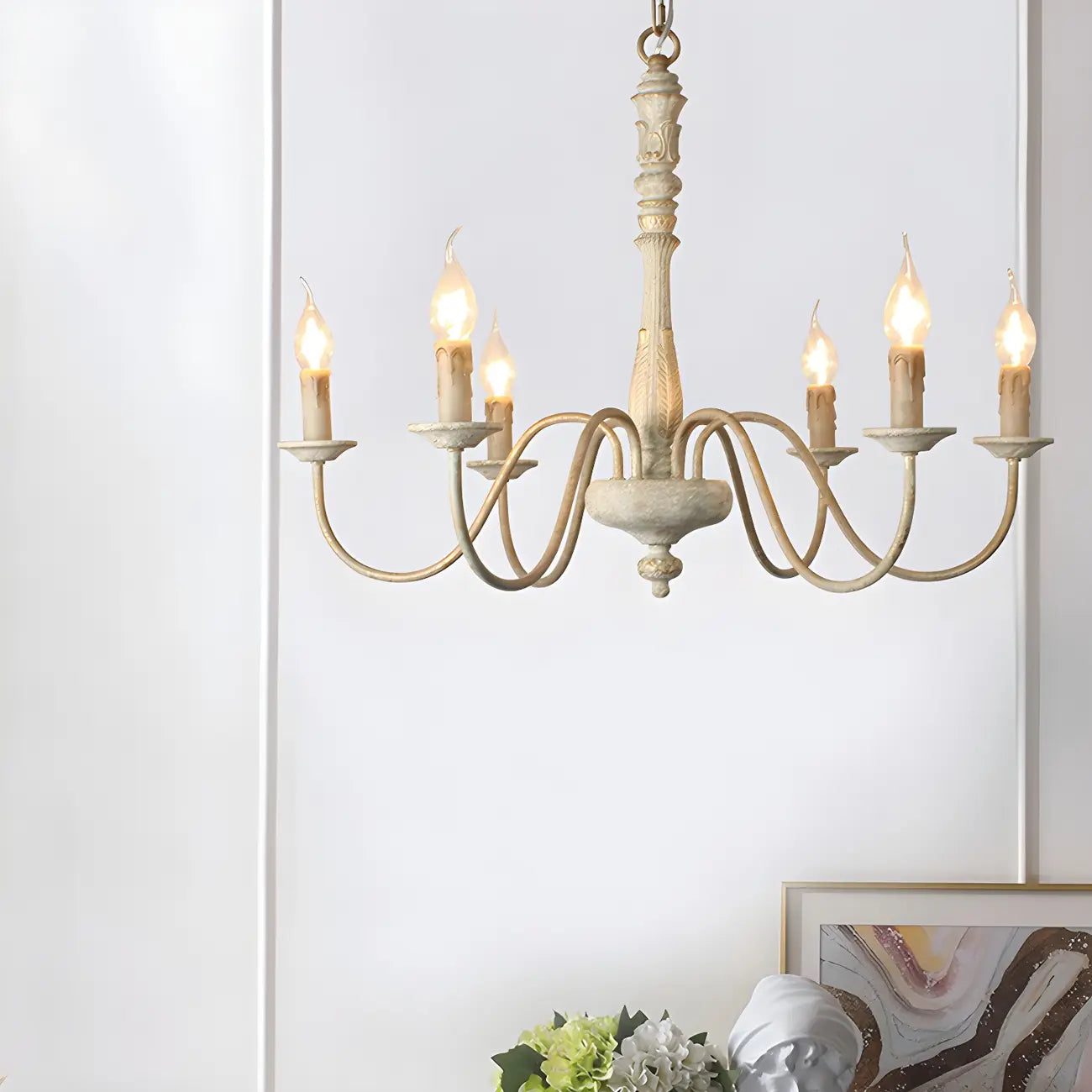 Lustre candélabre Empire traditionnel à 6 lumières réglable en bois