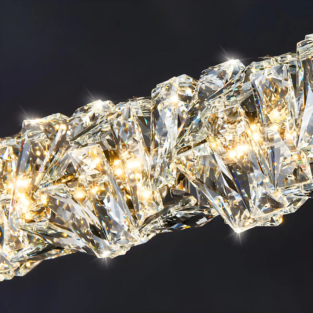 Suspension surdimensionnée moderne à intensité variable en acier et cristal pour îlot central