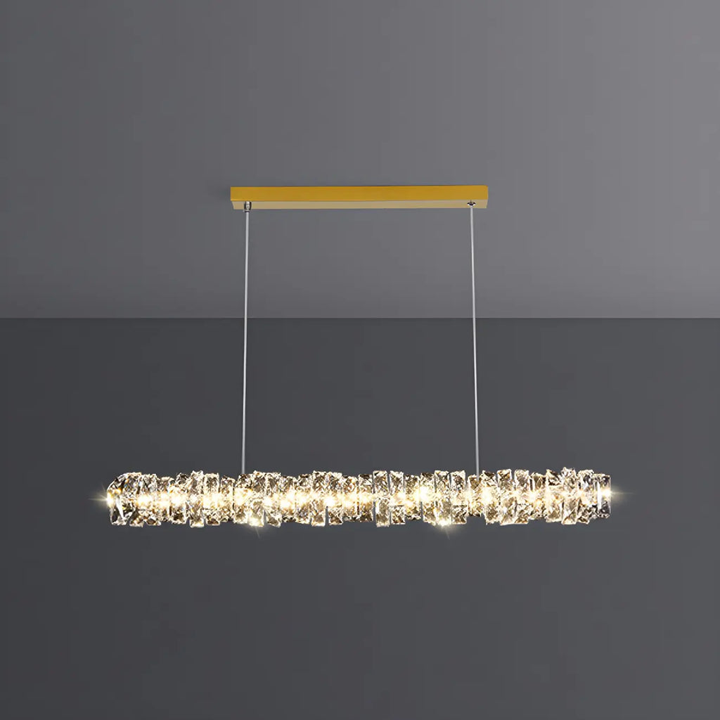 Suspension surdimensionnée moderne à intensité variable en acier et cristal pour îlot central