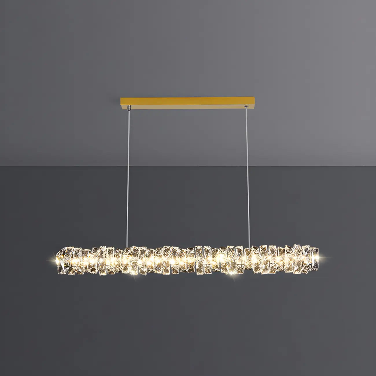 Suspension surdimensionnée moderne à intensité variable en acier et cristal pour îlot central