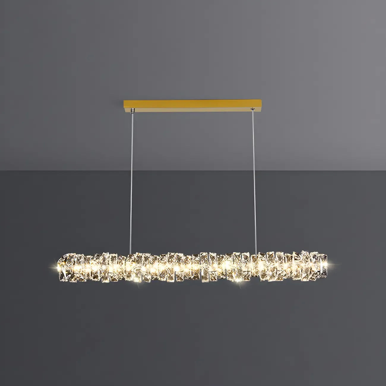 Suspension surdimensionnée moderne à intensité variable en acier et cristal pour îlot central