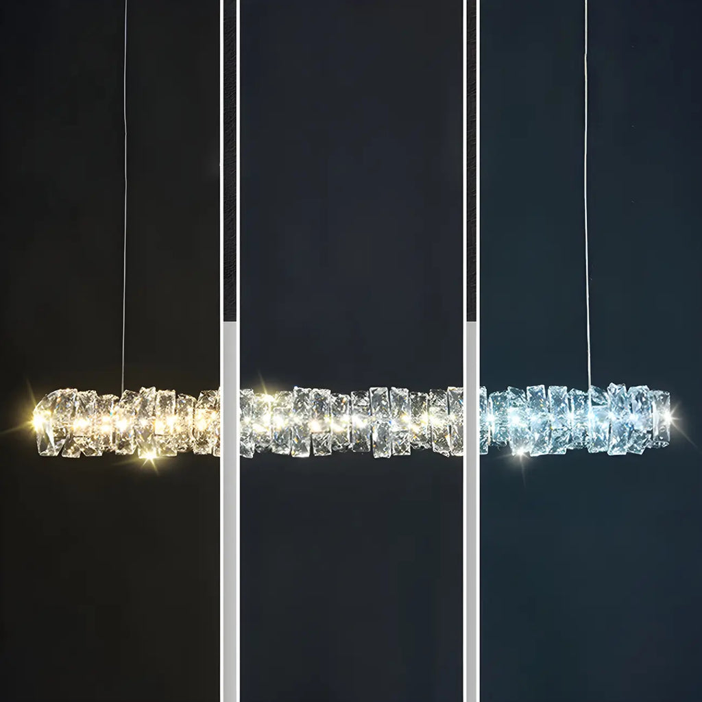 Suspension surdimensionnée moderne à intensité variable en acier et cristal pour îlot central