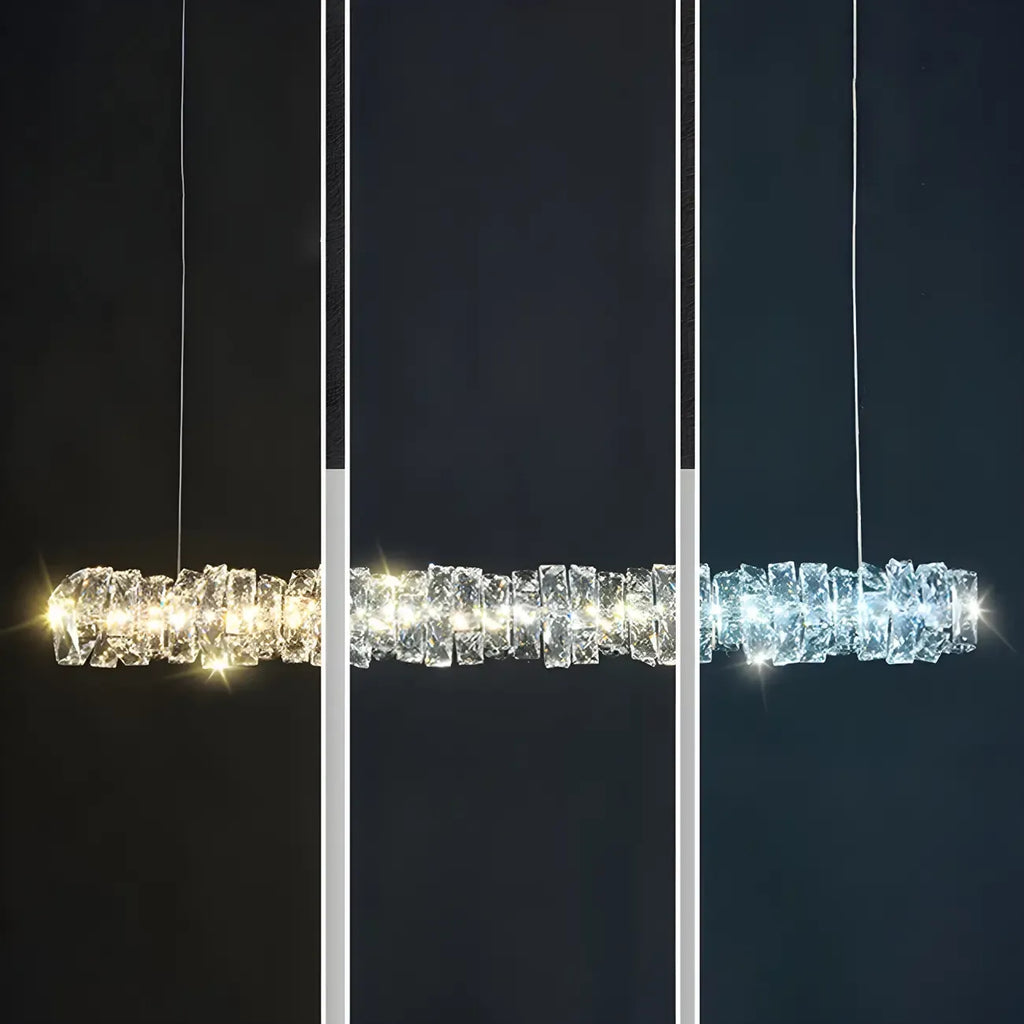 Suspension surdimensionnée moderne à intensité variable en acier et cristal pour îlot central