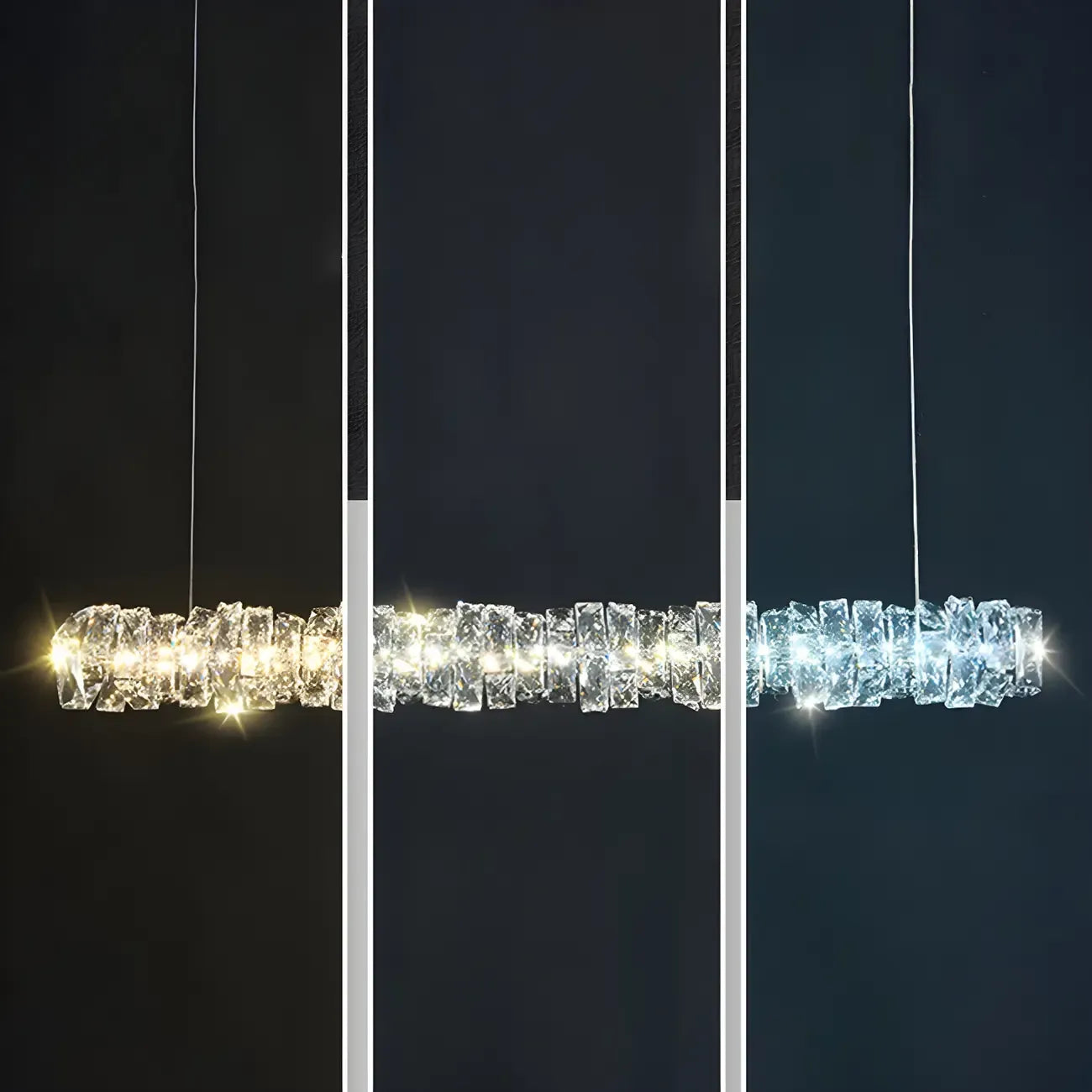 Suspension surdimensionnée moderne à intensité variable en acier et cristal pour îlot central