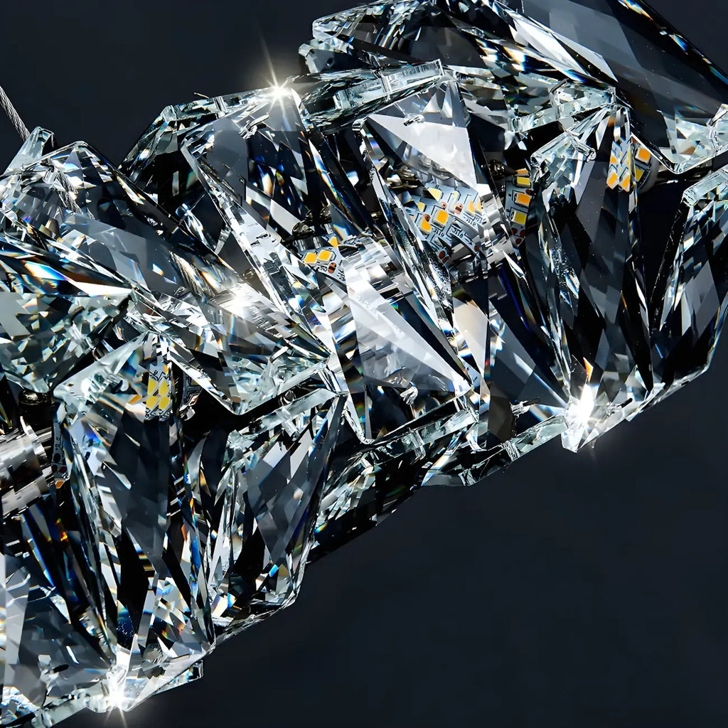 Suspension surdimensionnée moderne à intensité variable en acier et cristal pour îlot central