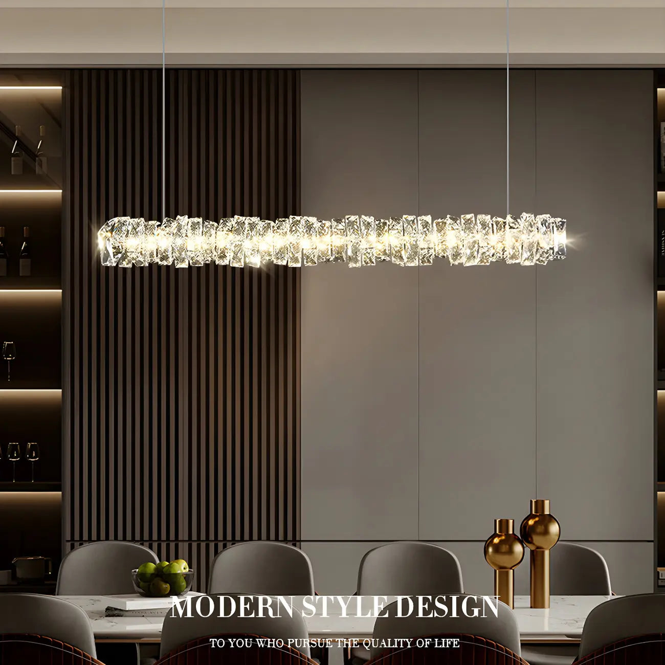 Suspension surdimensionnée moderne à intensité variable en acier et cristal pour îlot central