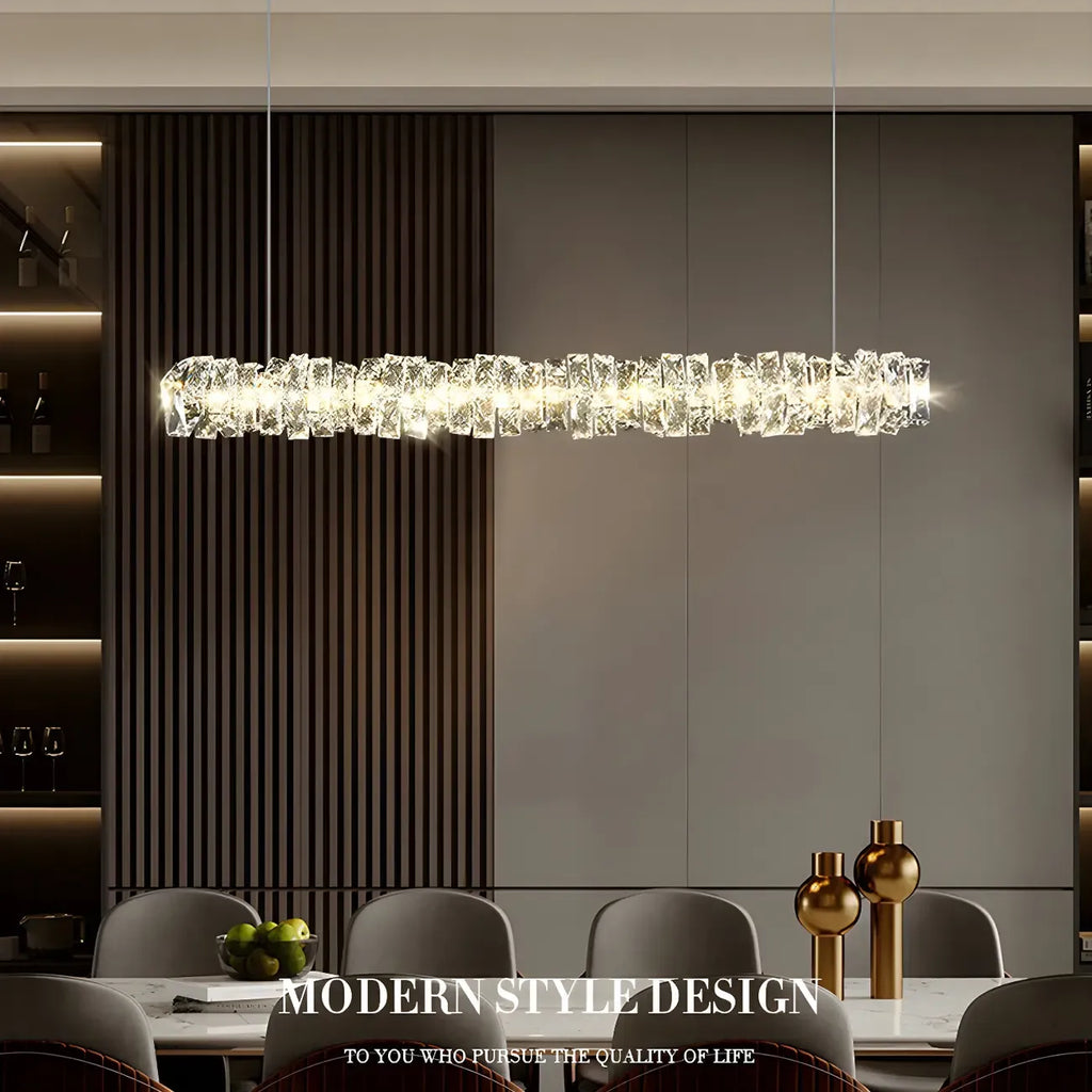 Suspension surdimensionnée moderne à intensité variable en acier et cristal pour îlot central
