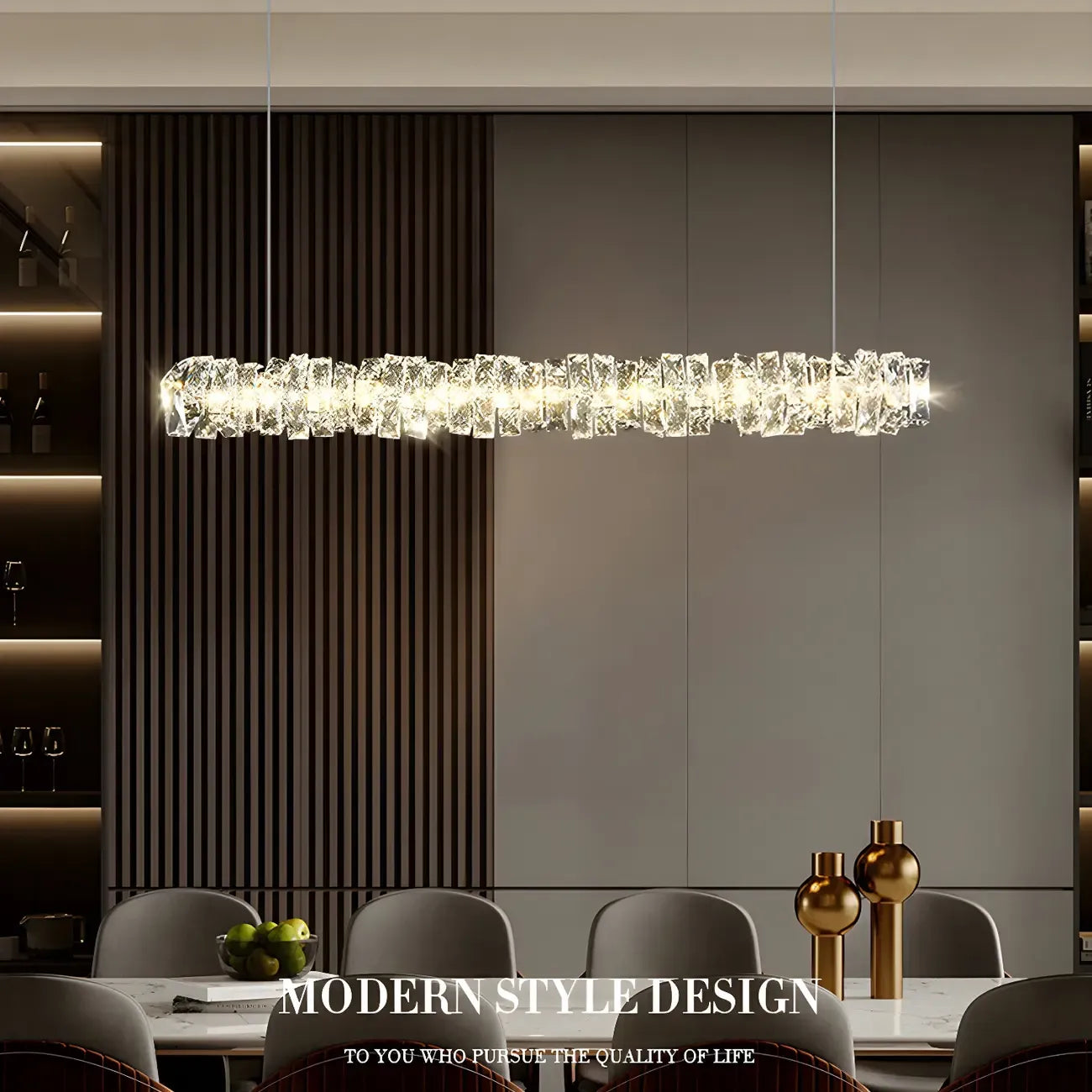 Suspension surdimensionnée moderne à intensité variable en acier et cristal pour îlot central