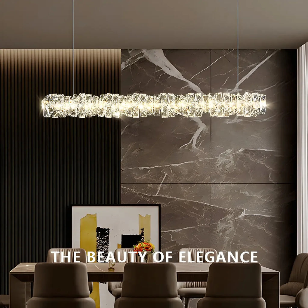 Suspension surdimensionnée moderne à intensité variable en acier et cristal pour îlot central