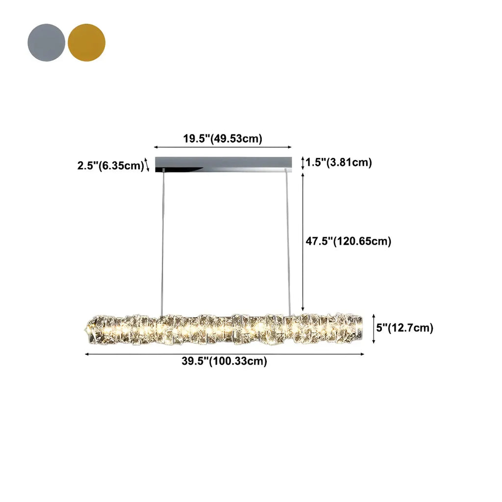 Suspension surdimensionnée moderne à intensité variable en acier et cristal pour îlot central