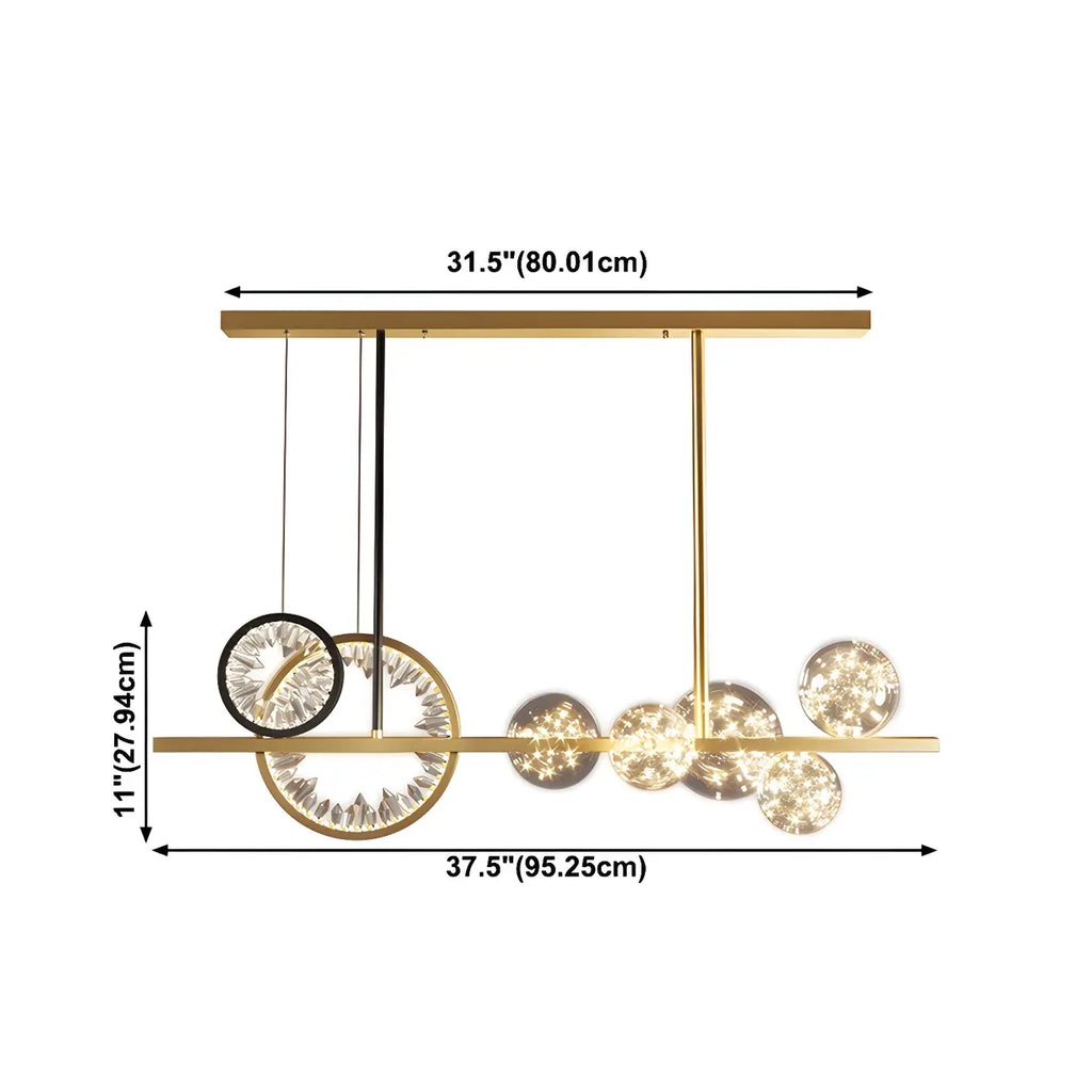 Suspension géométrique dorée en verre et cristal pour îlot