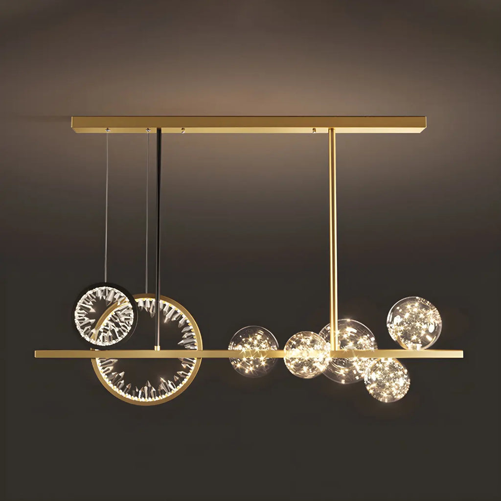 Suspension géométrique dorée en verre et cristal pour îlot