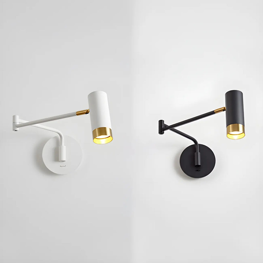 Applique murale moderne cylindrique en métal à bras articulé