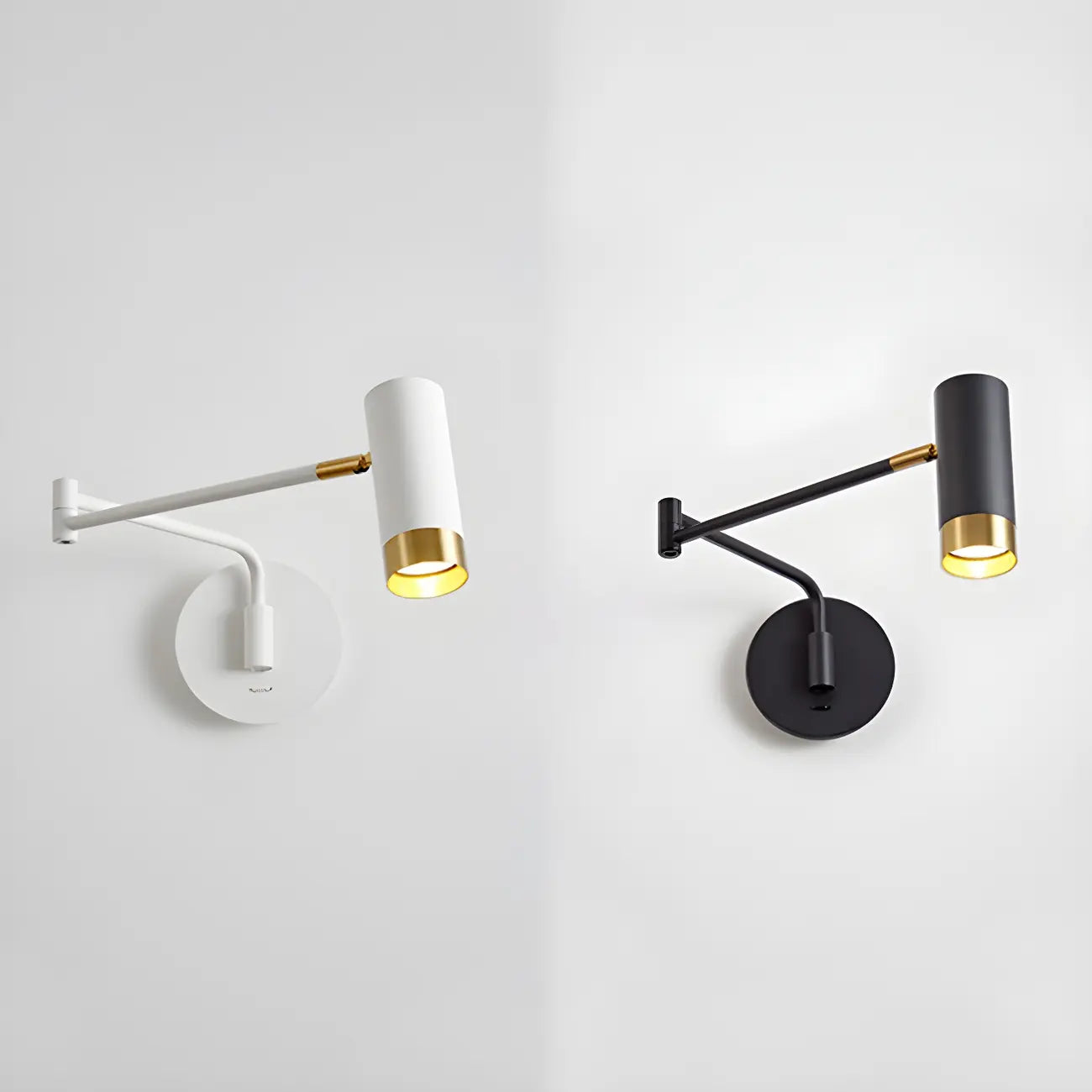 Applique murale moderne cylindrique en métal à bras articulé