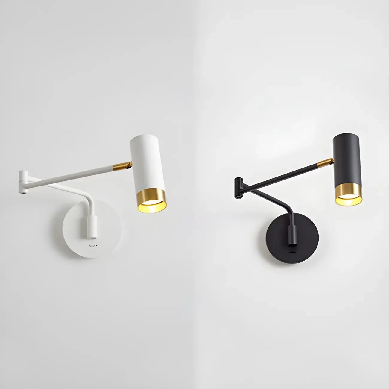 Applique murale moderne cylindrique en métal à bras articulé