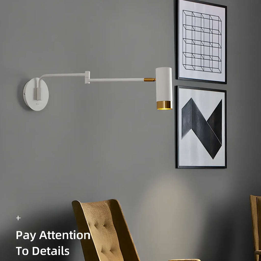 Applique murale moderne cylindrique en métal à bras articulé