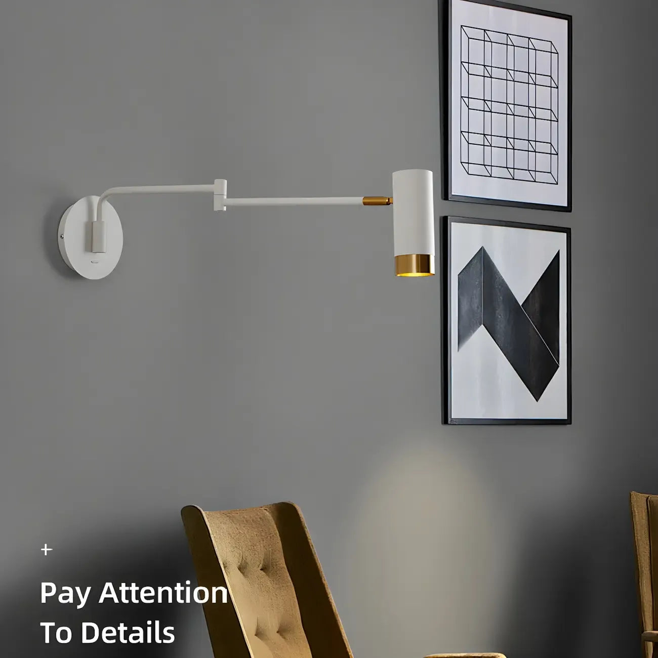 Applique murale moderne cylindrique en métal à bras articulé