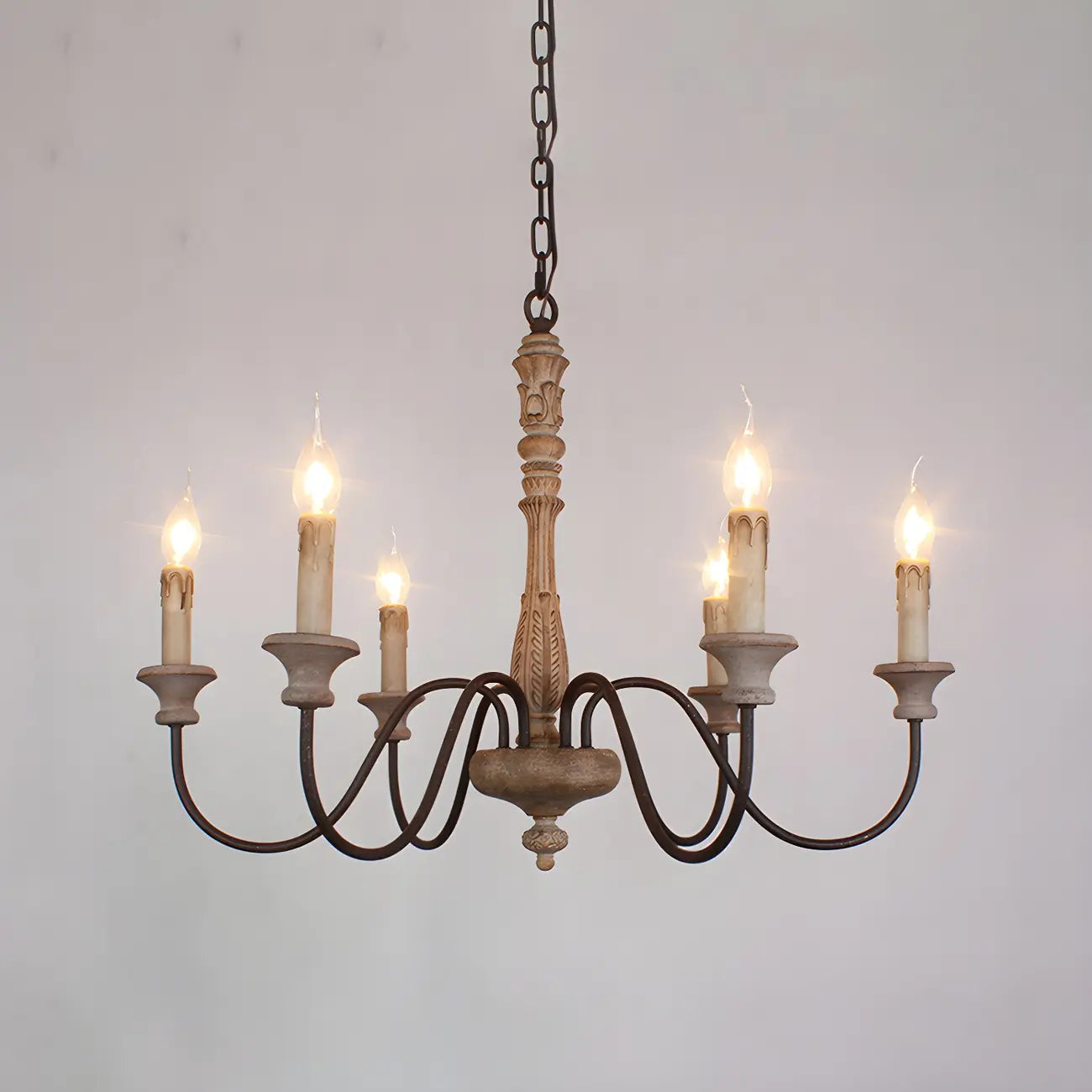 Lustre candélabre Empire traditionnel à 6 lumières réglable en bois