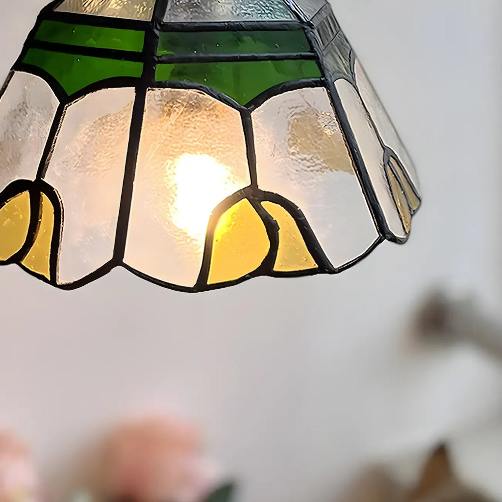 Suspension en laiton avec vitrail floral et hauteur réglable