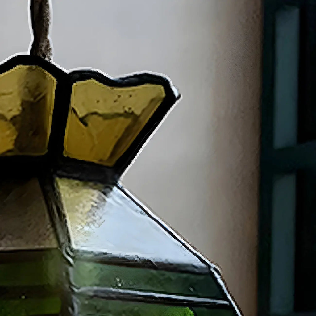 Suspension en laiton avec vitrail floral et hauteur réglable