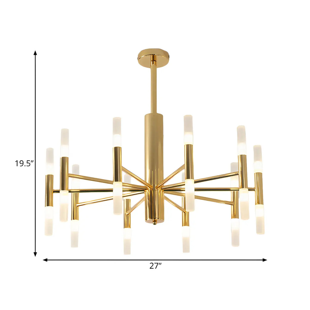 Lustre élégant à plusieurs lumières avec abat-jour en verre tubulaire.