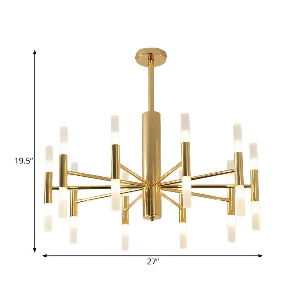Lustre élégant à plusieurs lumières avec abat-jour en verre tubulaire.