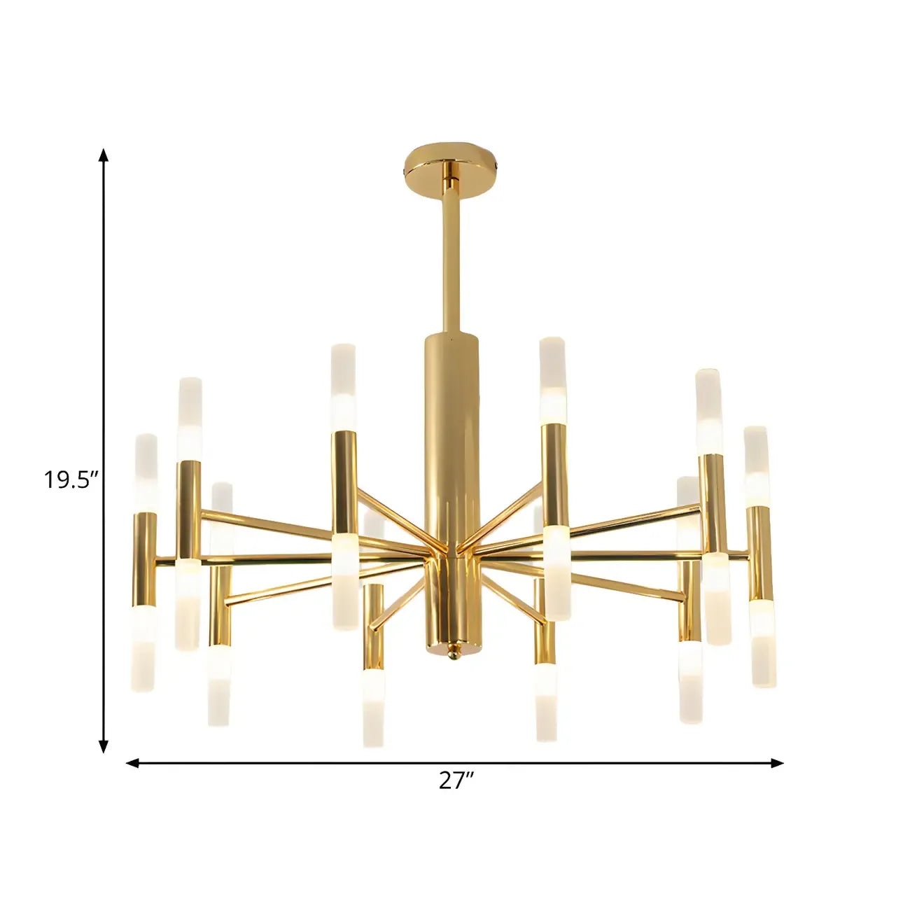 Lustre élégant à plusieurs lumières avec abat-jour en verre tubulaire.