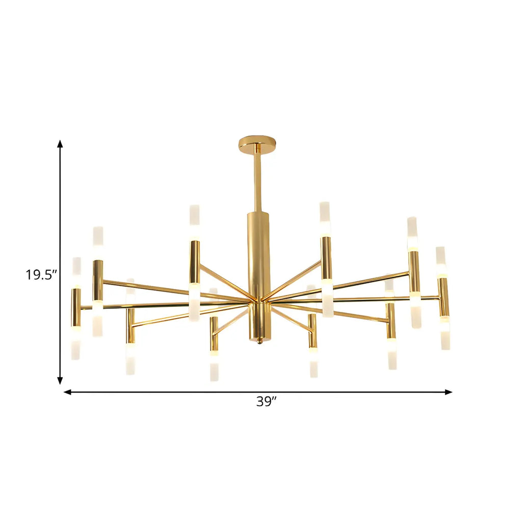 Lustre élégant à plusieurs lumières avec abat-jour en verre tubulaire.