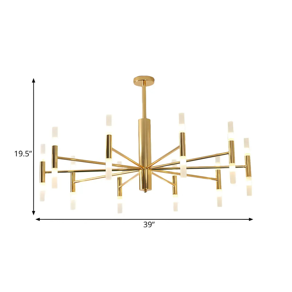 Lustre élégant à plusieurs lumières avec abat-jour en verre tubulaire.