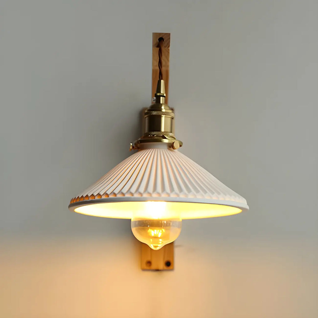 Applique murale rustique en bois, laiton et blanc, à bras articulé réglable