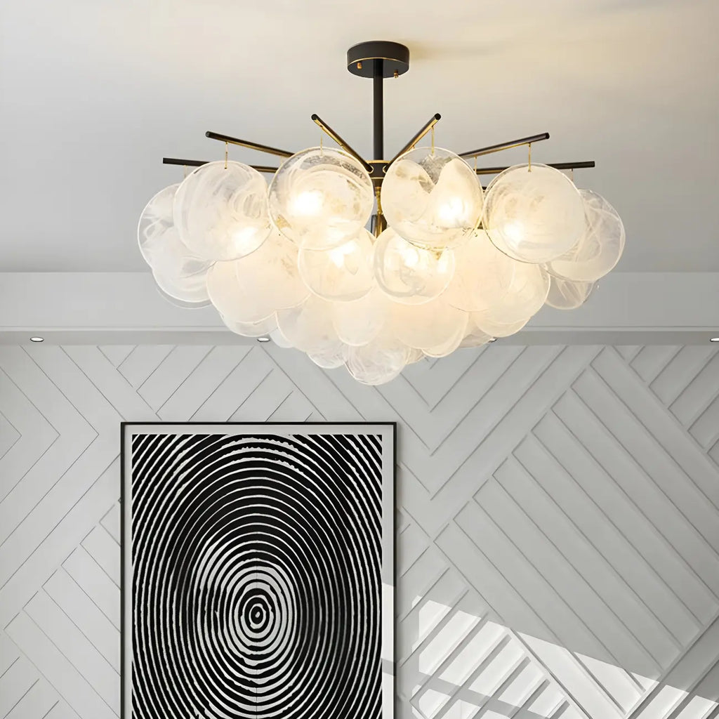 Lustre moderne en métal et verre à ambiance tamisée