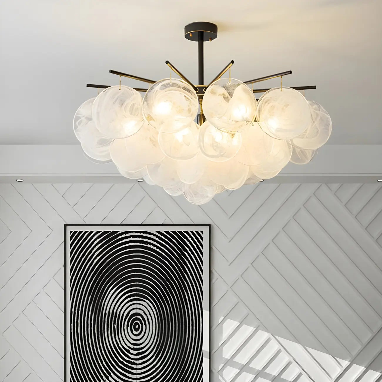 Lustre moderne en métal et verre à ambiance tamisée