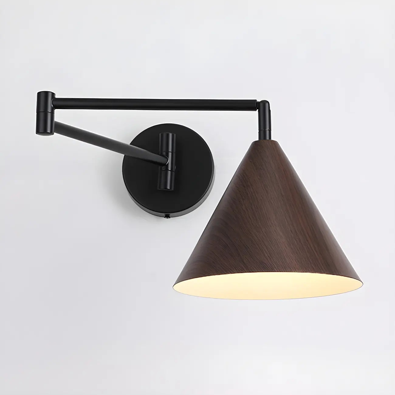 Applique murale moderne en métal noir conique à bras articulé