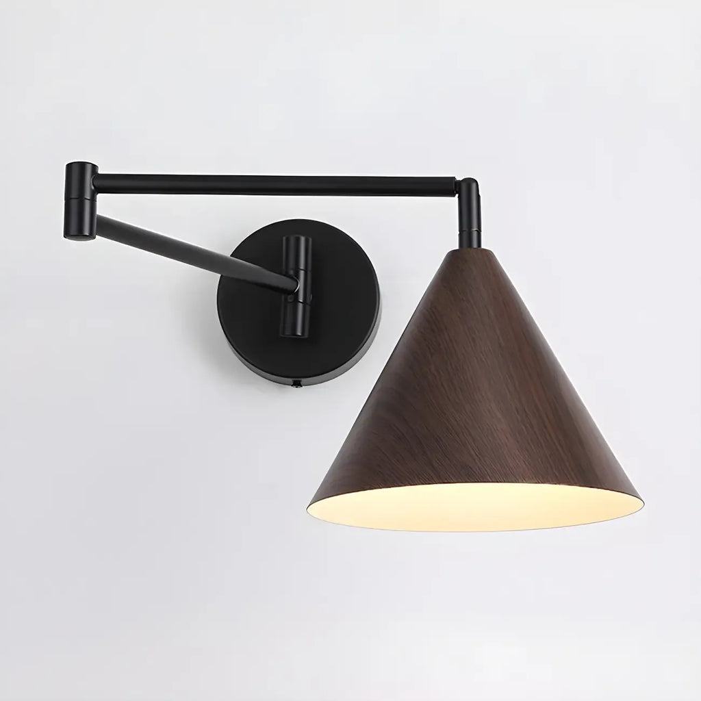 Applique murale moderne en métal noir conique à bras articulé