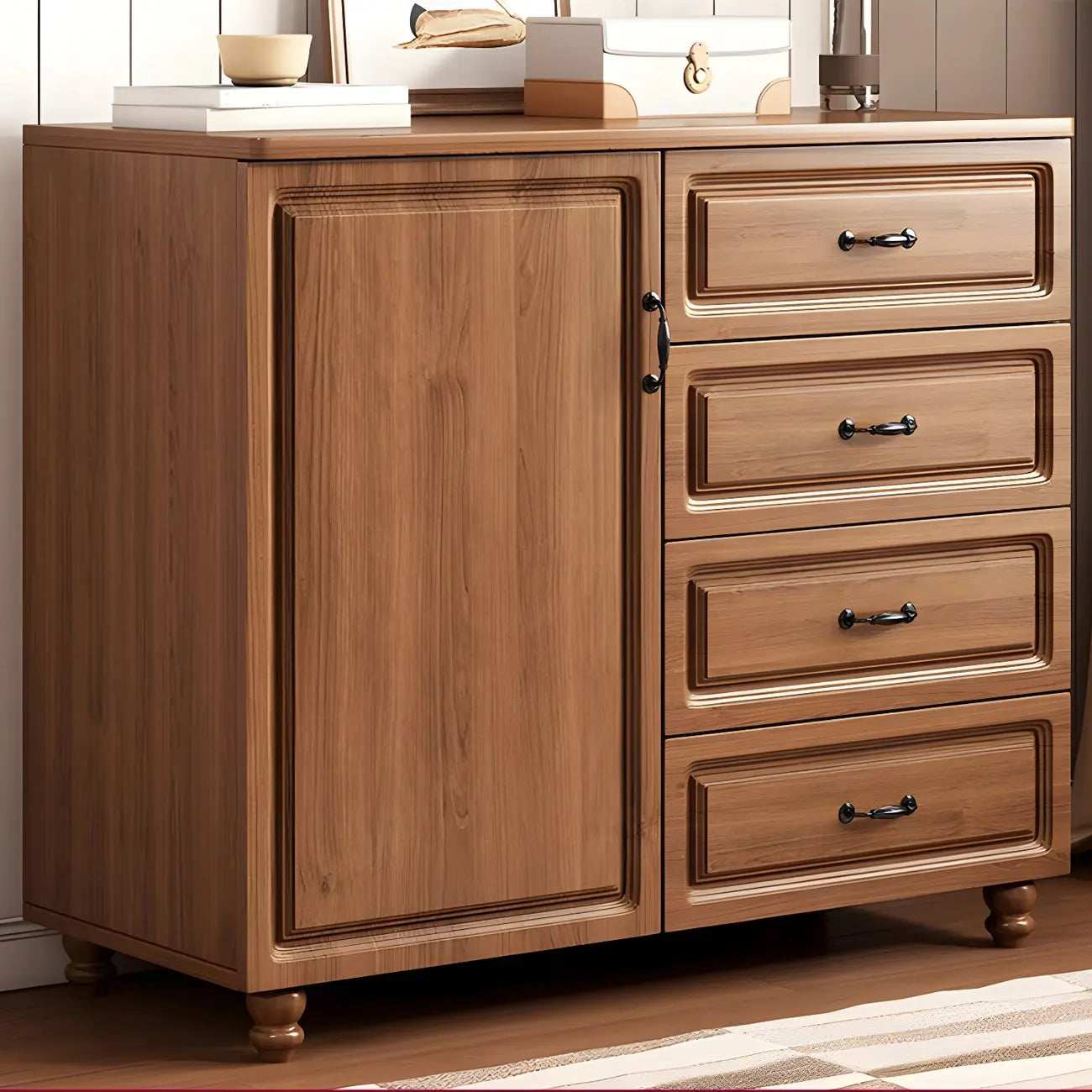 Commode combinée de rangement traditionnelle en bois brun noyer moyen