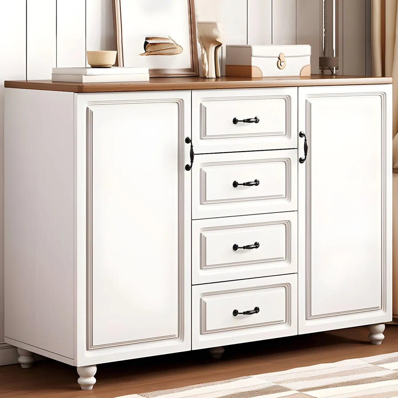 Commode combinée de rangement traditionnelle en bois brun noyer moyen