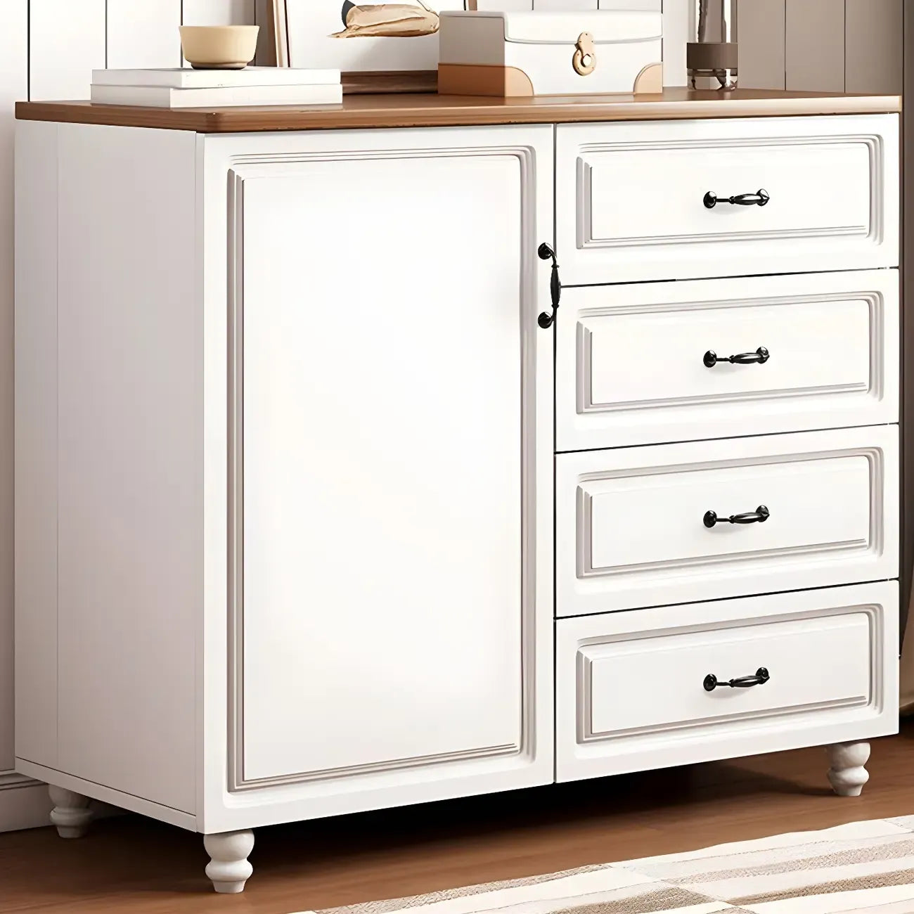 Commode combinée de rangement traditionnelle en bois brun noyer moyen